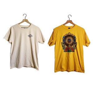 Obey Yellow Skeleton and Cream Logo Graphic Tees Bundle Medium
